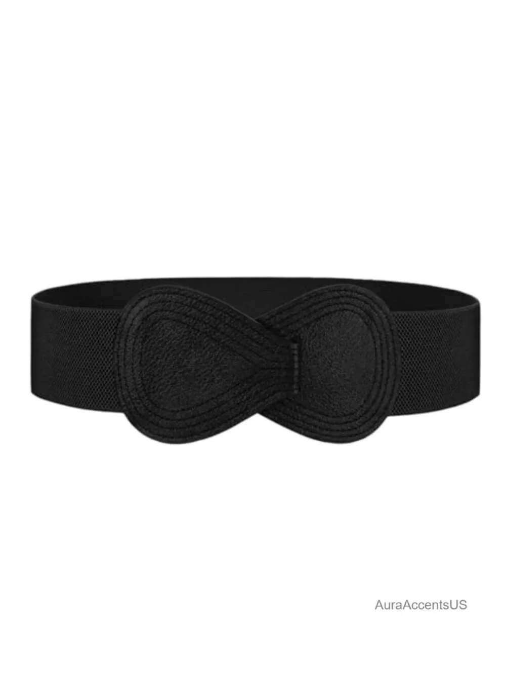 Wide Elastic Dress Belt with Interlock Leather Buckle